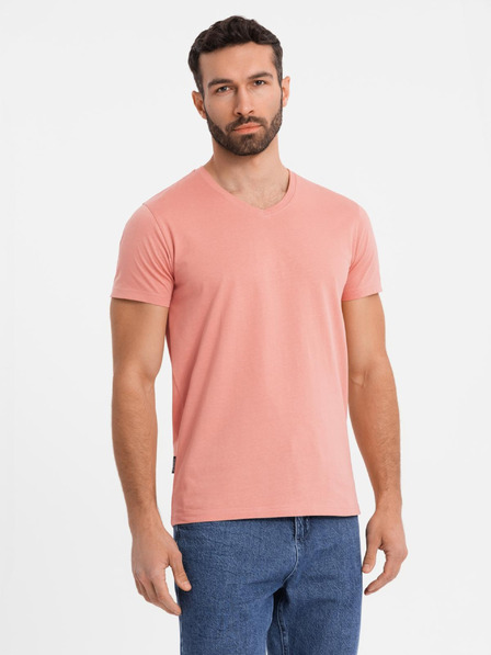 Ombre Clothing Tricou clasic BASIC din bumbac pentru bărbați cu decolteu - roz