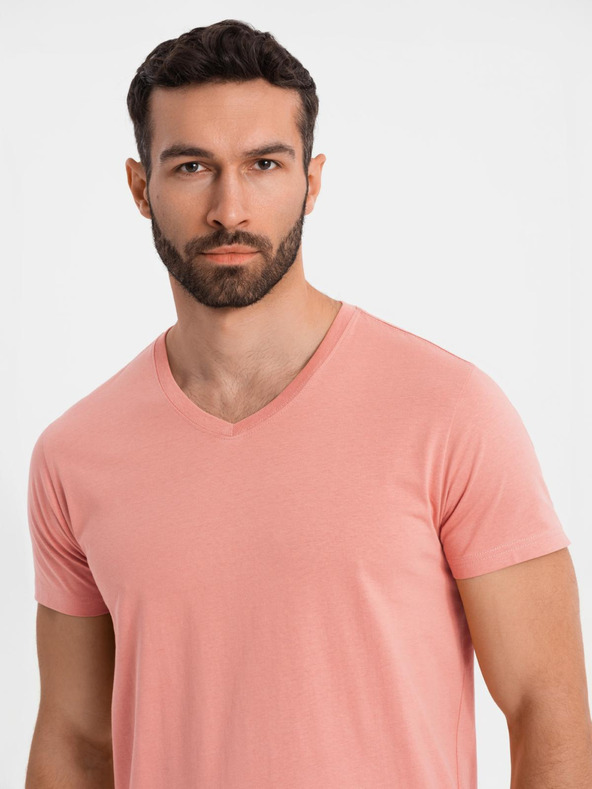 Ombre Clothing Tricou clasic BASIC din bumbac pentru bărbați cu decolteu - roz