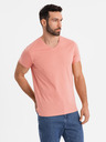 Ombre Clothing Tricou clasic BASIC din bumbac pentru bărbați cu decolteu - roz