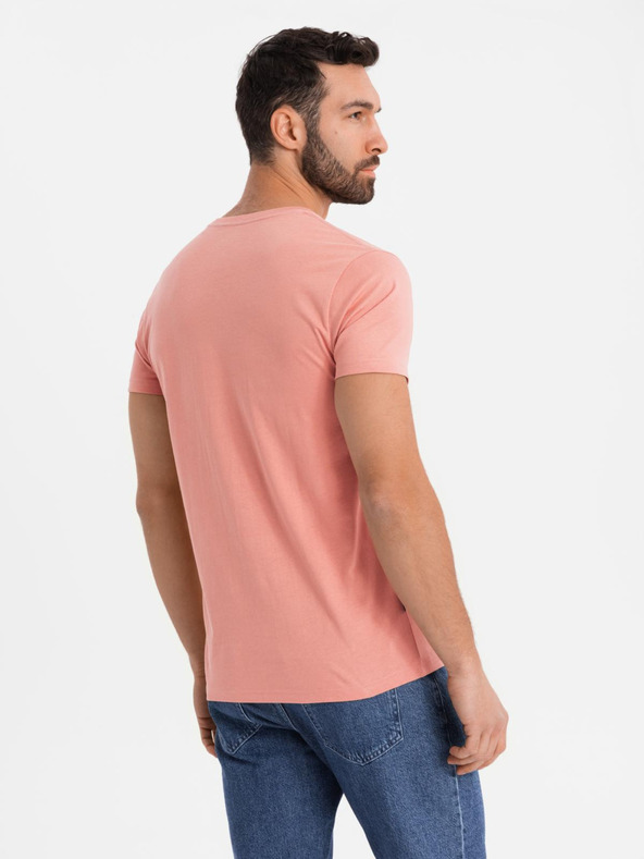 Ombre Clothing Tricou clasic BASIC din bumbac pentru bărbați cu decolteu - roz