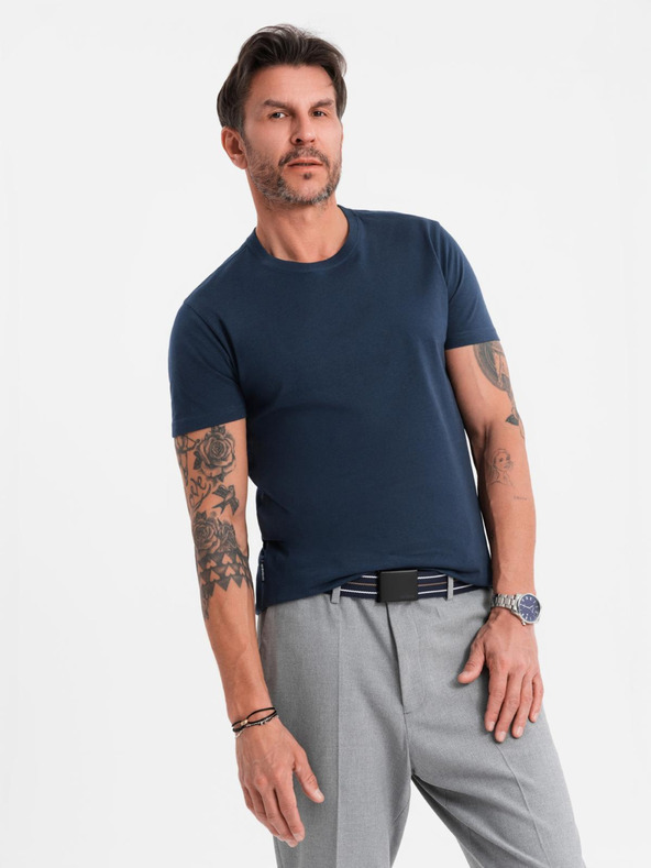 Ombre Clothing Tricou clasic BASIC din bumbac pentru bărbați - albastru închis