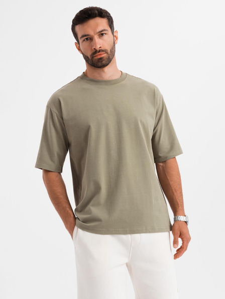 Ombre Clothing Tricou LOOSE FIT din bumbac pentru bărbați cu decolteu rotund - kaki