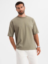 Ombre Clothing Tricou LOOSE FIT din bumbac pentru bărbați cu decolteu rotund - kaki