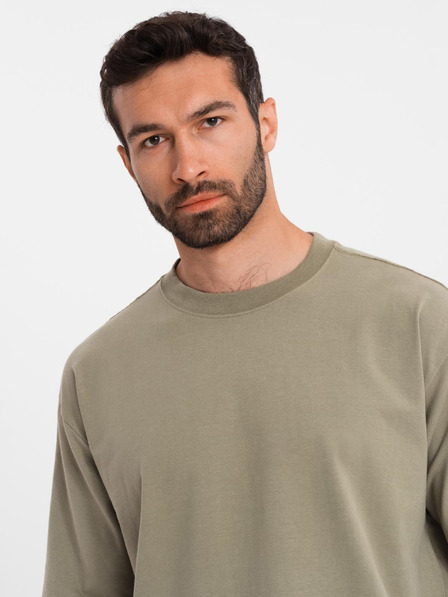 Ombre Clothing Tricou LOOSE FIT din bumbac pentru bărbați cu decolteu rotund - kaki