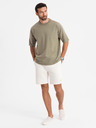 Ombre Clothing Tricou LOOSE FIT din bumbac pentru bărbați cu decolteu rotund - kaki