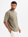 Ombre Clothing Tricou LOOSE FIT din bumbac pentru bărbați cu decolteu rotund - kaki