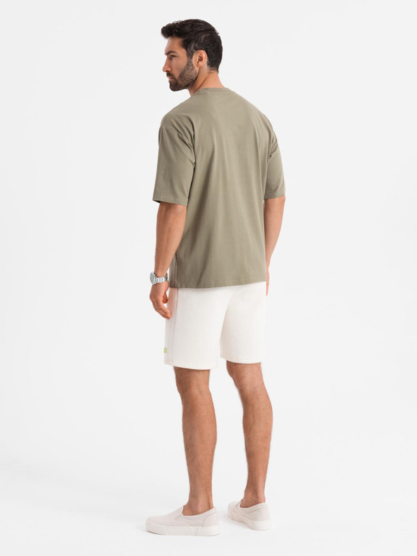 Ombre Clothing Tricou LOOSE FIT din bumbac pentru bărbați cu decolteu rotund - kaki