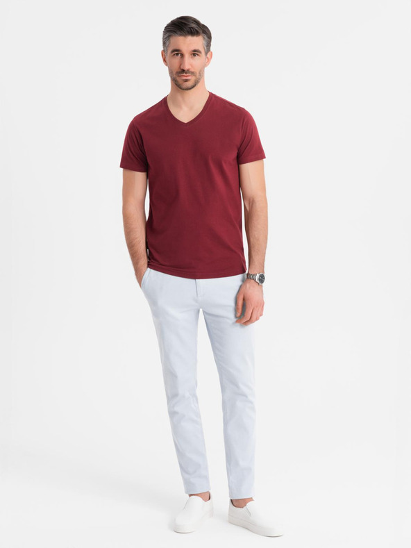 Ombre Clothing Tricou clasic BASIC din bumbac pentru bărbați cu decolteu în V - bordo