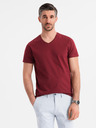 Ombre Clothing Tricou clasic BASIC din bumbac pentru bărbați cu decolteu în V - bordo