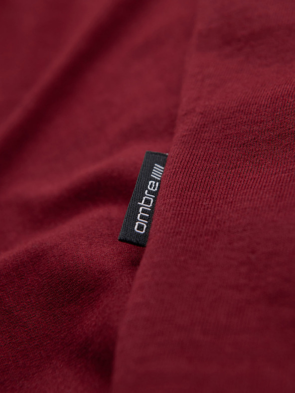 Ombre Clothing Tricou clasic BASIC din bumbac pentru bărbați cu decolteu în V - bordo
