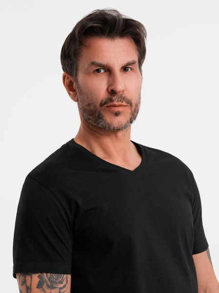 Ombre Clothing Tricou clasic BASIC din bumbac pentru bărbați cu decolteu - negru