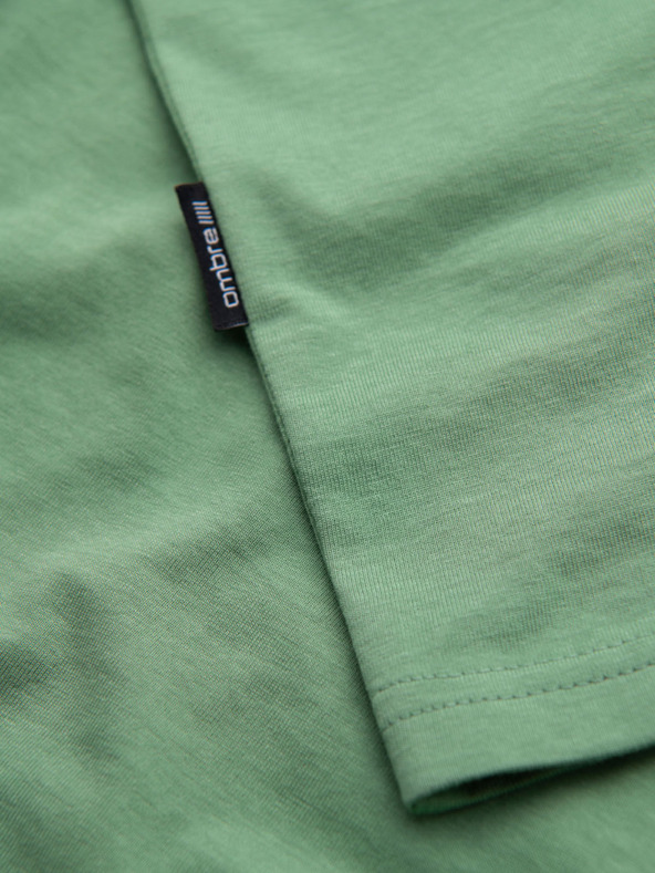 Ombre Clothing Tricou clasic BASIC din bumbac pentru bărbați cu decolteu în V - verde