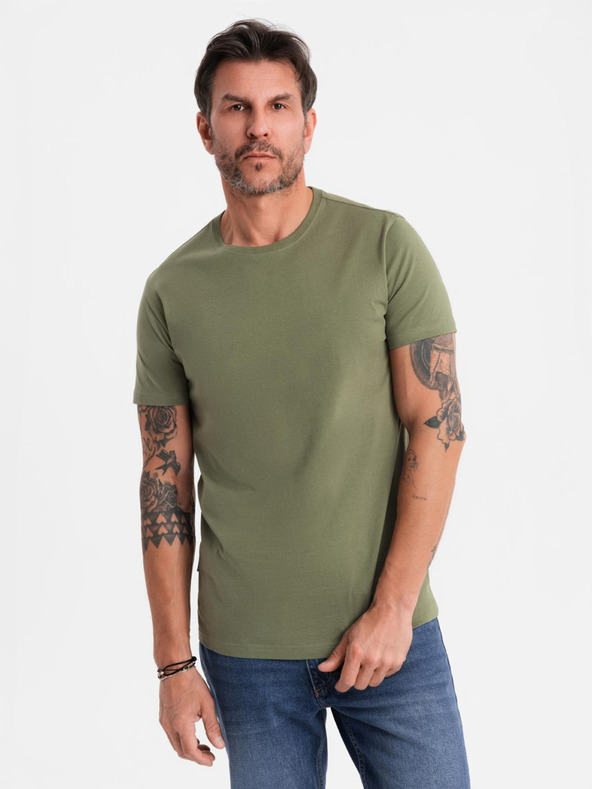 Ombre Clothing Tricou clasic BASIC din bumbac pentru bărbați - kaki