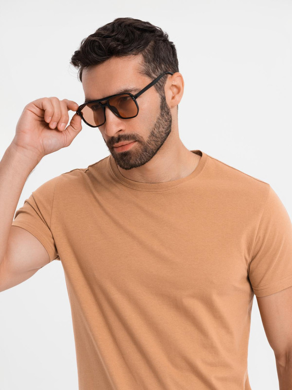Ombre Clothing Tricou clasic BASIC din bumbac pentru bărbați - maro