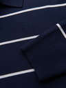 Ombre Clothing Tricou polo pentru bărbați cu mânecă lungă și dungi orizontale din viscoză - albastru închis și alb