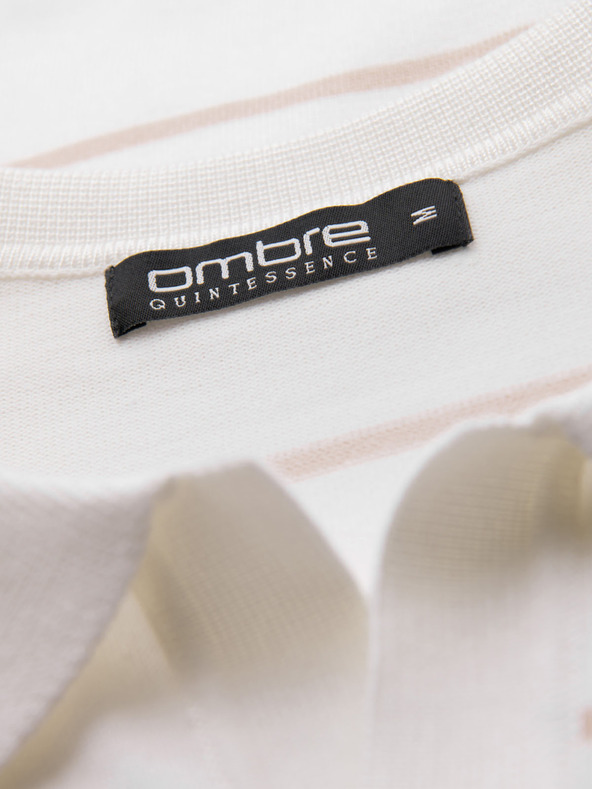 Ombre Clothing Tricou polo pentru bărbați cu mânecă lungă și dungi orizontale din viscoză - alb și bej