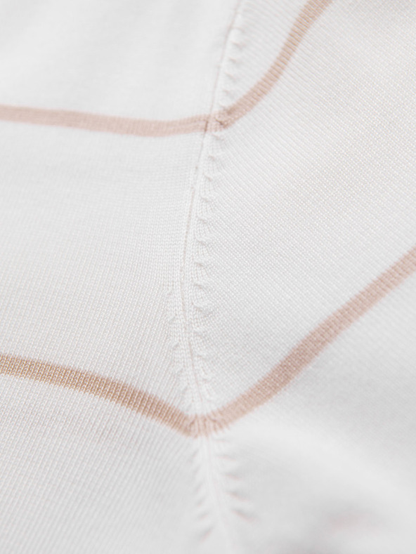 Ombre Clothing Tricou polo pentru bărbați cu mânecă lungă și dungi orizontale din viscoză - alb și bej