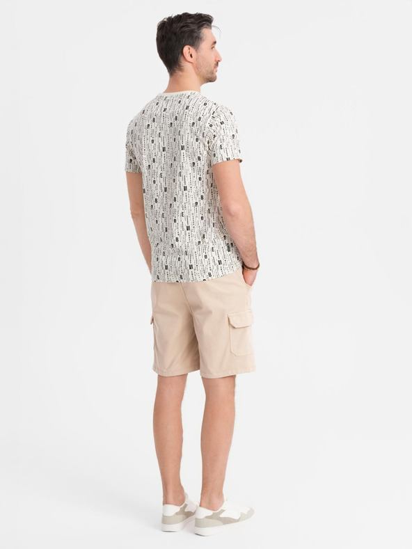 Ombre Clothing Pantaloni scurți cargo din bumbac cu talie elastică - bej