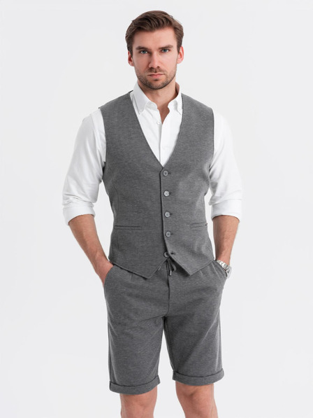 Ombre Clothing Комплект elegant pentru bărbați vestă + pantaloni scurți - grafit