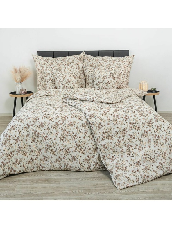Kvalitex Lenjerie de pat creponată prelungită 140x220, 70x90cm Flori bej