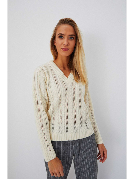 Moodo Pulover crem cu model de împletitură
