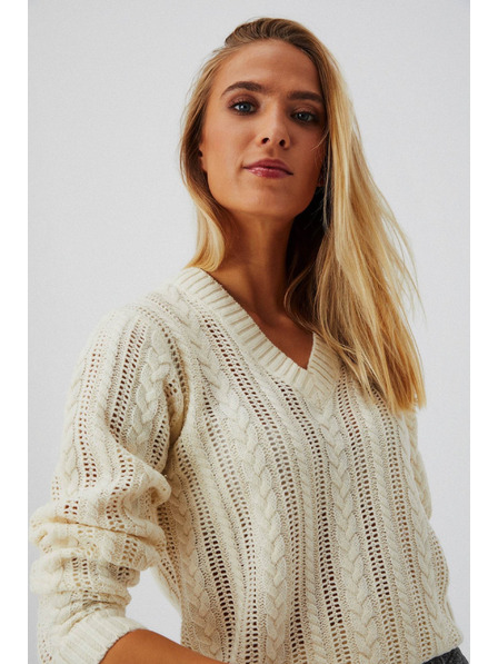 Moodo Pulover crem cu model de împletitură