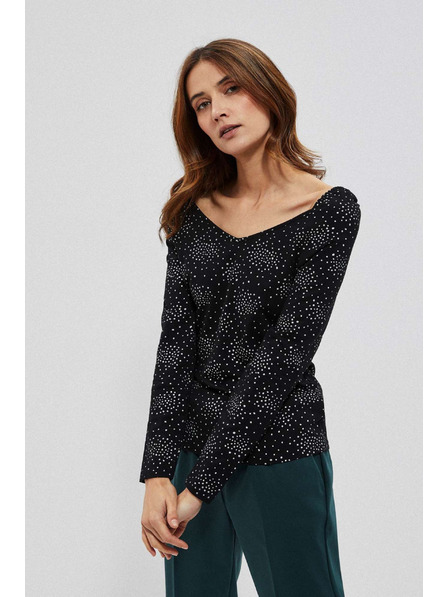 Moodo Tricou negru cu model din bumbac