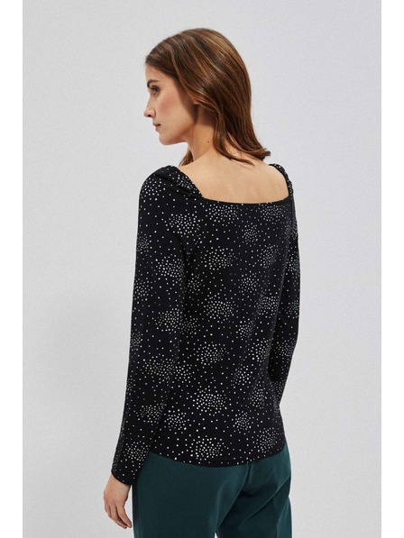 Moodo Tricou negru cu model din bumbac