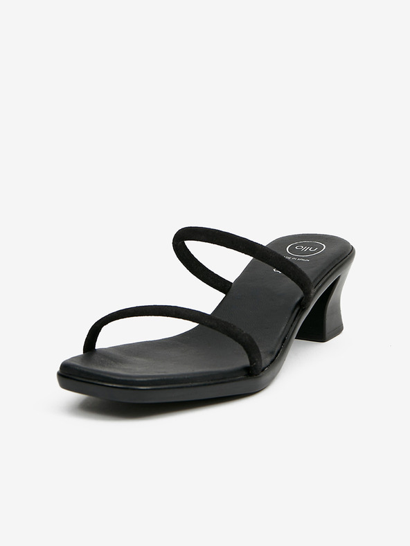 Ojju Papuci cu toc din piele negri pentru femei OJJU