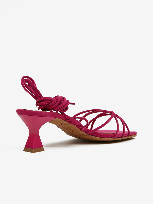 Ojju Sandale cu toc cu dantelă din piele de căprioară roz închis pentru femei OJJU