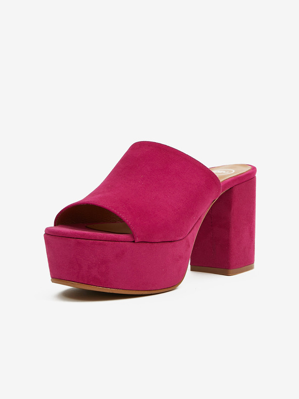 Ojju Papuci cu toc din piele întoarsă de damă roz închis OJJU