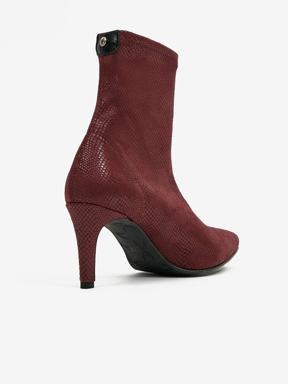 Ojju Cizme de gleznă OJJU din piele de căprioară burgundy cu model de șarpe