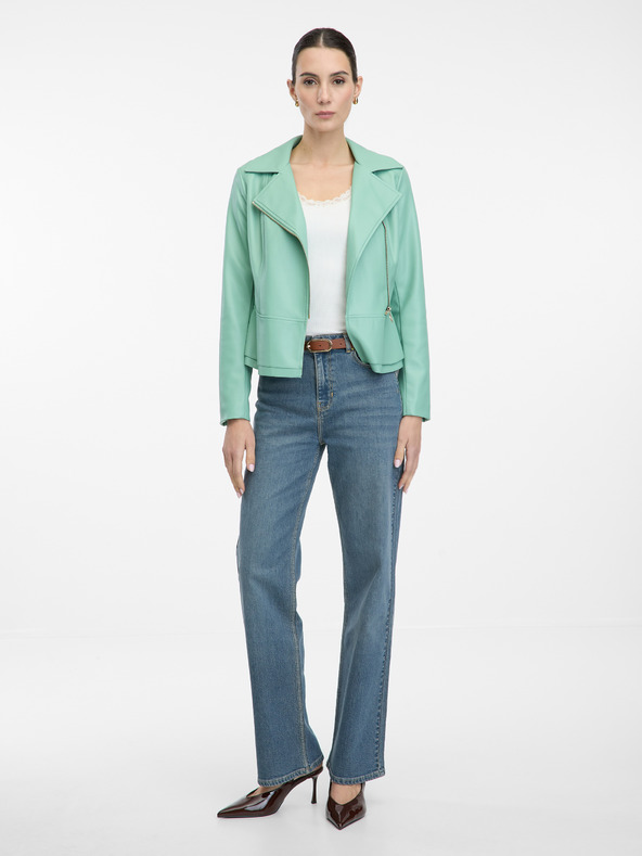 Orsay Jachetă din piele ecologică verde deschis pentru femei ORSAY