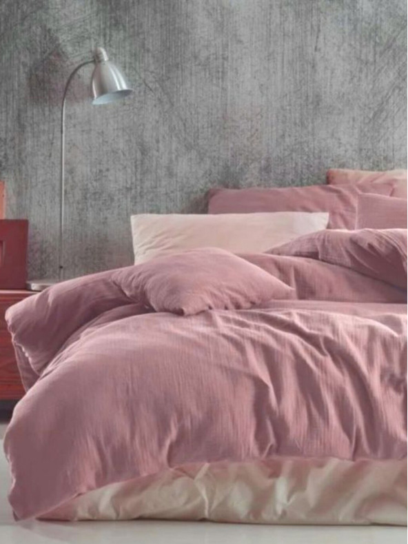 Kvalitex Lenjerie de pat din muselină franceză 240x220, 70x90cm roz Kvalitex