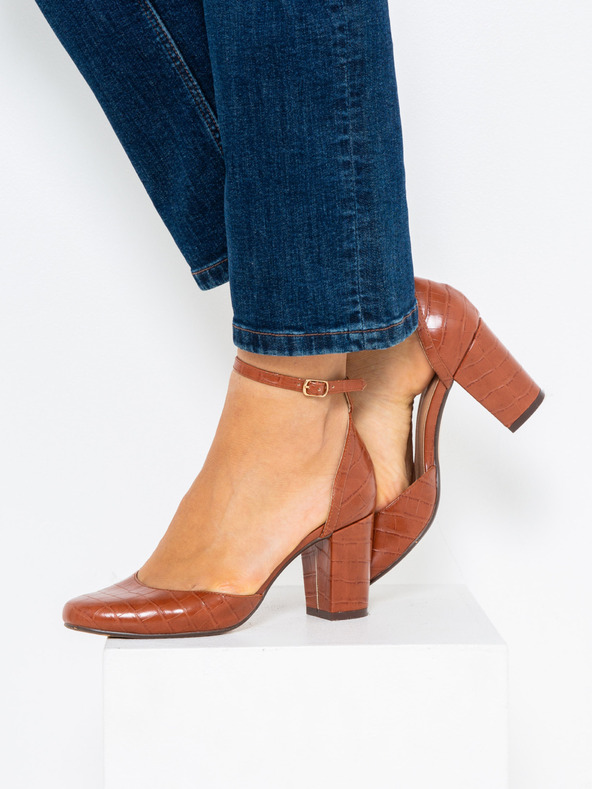 CAMAIEU Pantofi maro cu toc și baretă CAMAIEU