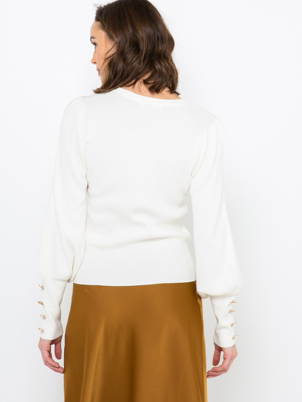 CAMAIEU Pulover alb cu mâneci bufante CAMAIEU