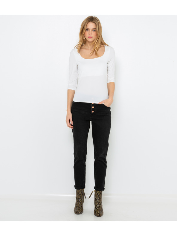 CAMAIEU Tricou alb cu mâneci 3/4 CAMAIEU