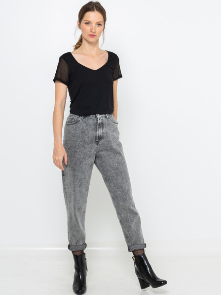CAMAIEU Tricou negru cu mâneci transparente CAMAIEU