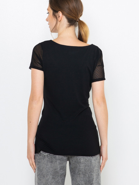 CAMAIEU Tricou negru cu mâneci transparente CAMAIEU