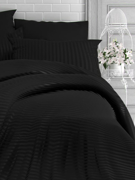 Kvalitex Lenjerie franceză extinsă din satin cu dungi 1+2, 240x220, 70x90cm NEGRU