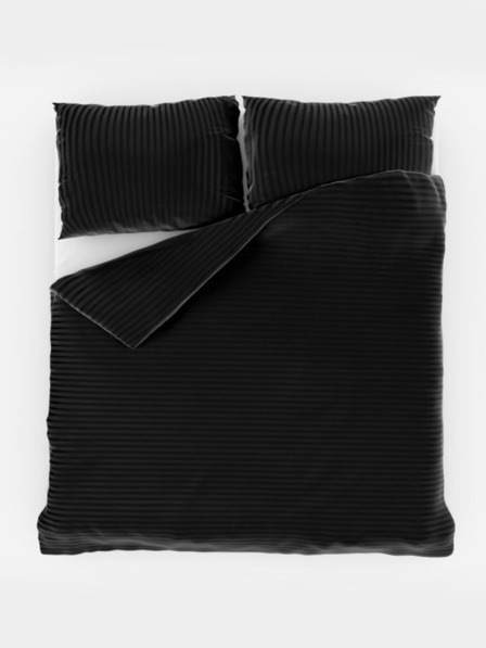 Kvalitex Lenjerie franceză extinsă din satin cu dungi 1+2, 240x220, 70x90cm NEGRU