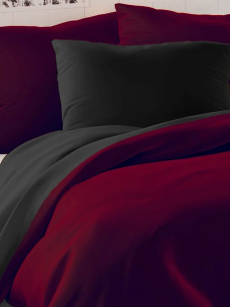 Kvalitex Lenjerie de pat din satin prelungită LUXURY COLLECTION 1+2, 240x220, 70x90cm roșu-vin / negru Kvalitex