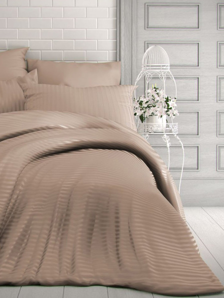 Kvalitex Lenjerie de pat din satin cu dungi 1+2, 200x200, 70x90cm bej Kvalitex