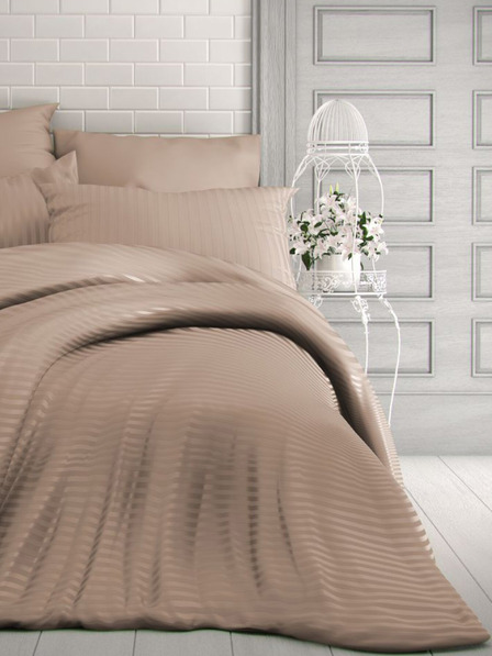 Kvalitex Lenjerie de pat din satin în dungi stil franțuzesc 1+2, 240x200, 70x90cm bej Kvalitex