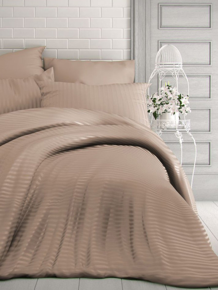 Kvalitex Lenjerie satin franceză cu dungi 1+2, 220x200, 70x90cm bej Kvalitex