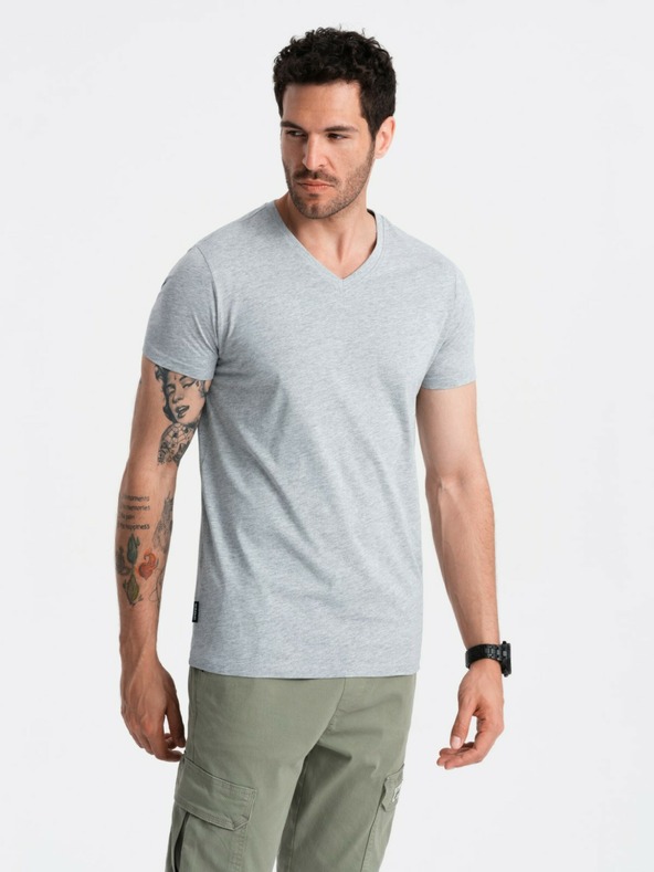 Ombre Clothing Tricou de bază cu gât rotund din bumbac gri pentru bărbați Ombre Clothing