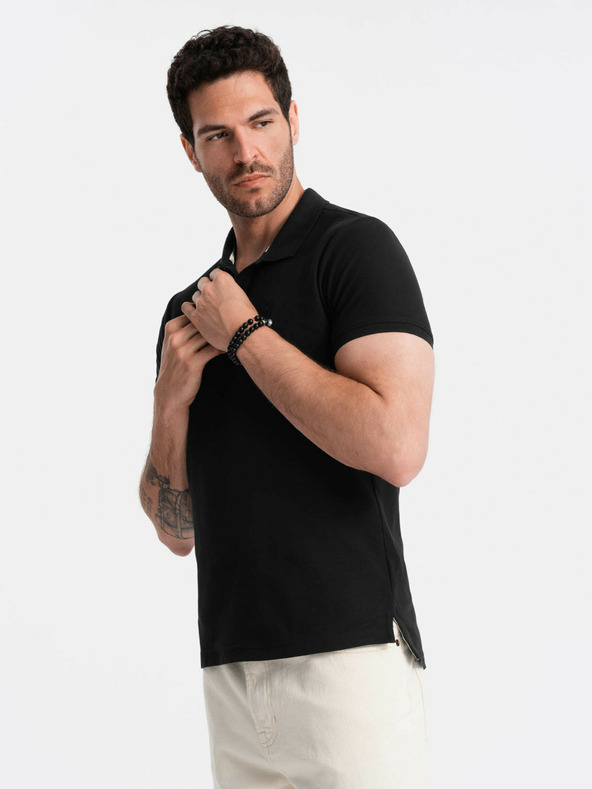 Ombre Clothing Tricou polo basic negru pentru bărbați Ombre Clothing