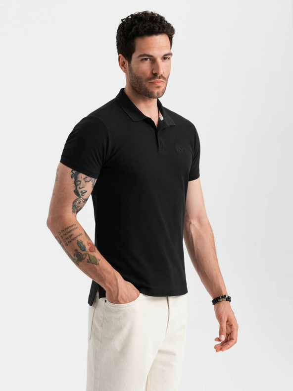 Ombre Clothing Tricou polo basic negru pentru bărbați Ombre Clothing