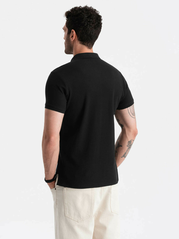 Ombre Clothing Tricou polo basic negru pentru bărbați Ombre Clothing