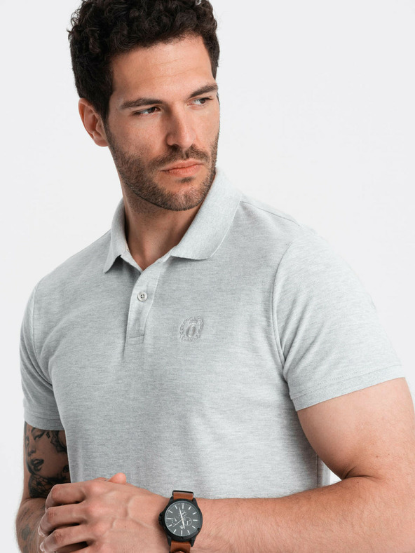 Ombre Clothing Tricou polo basic gri deschis pentru bărbați Ombre Clothing